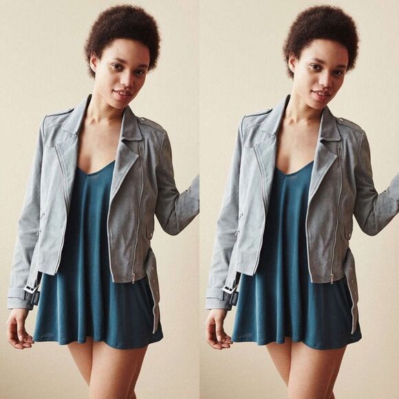 UO x Silence + Noise Dusty Sky Suede Biker Jacket - Picture 3 of 3